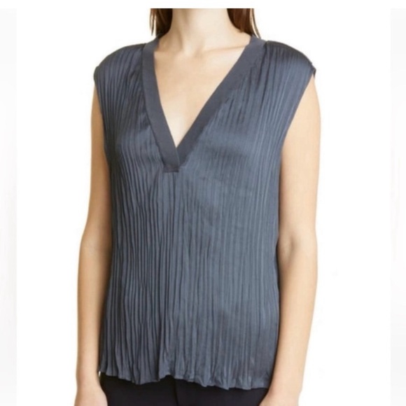 Vince Tops - Vince Slate Blue Pleated V-Neck Blouse